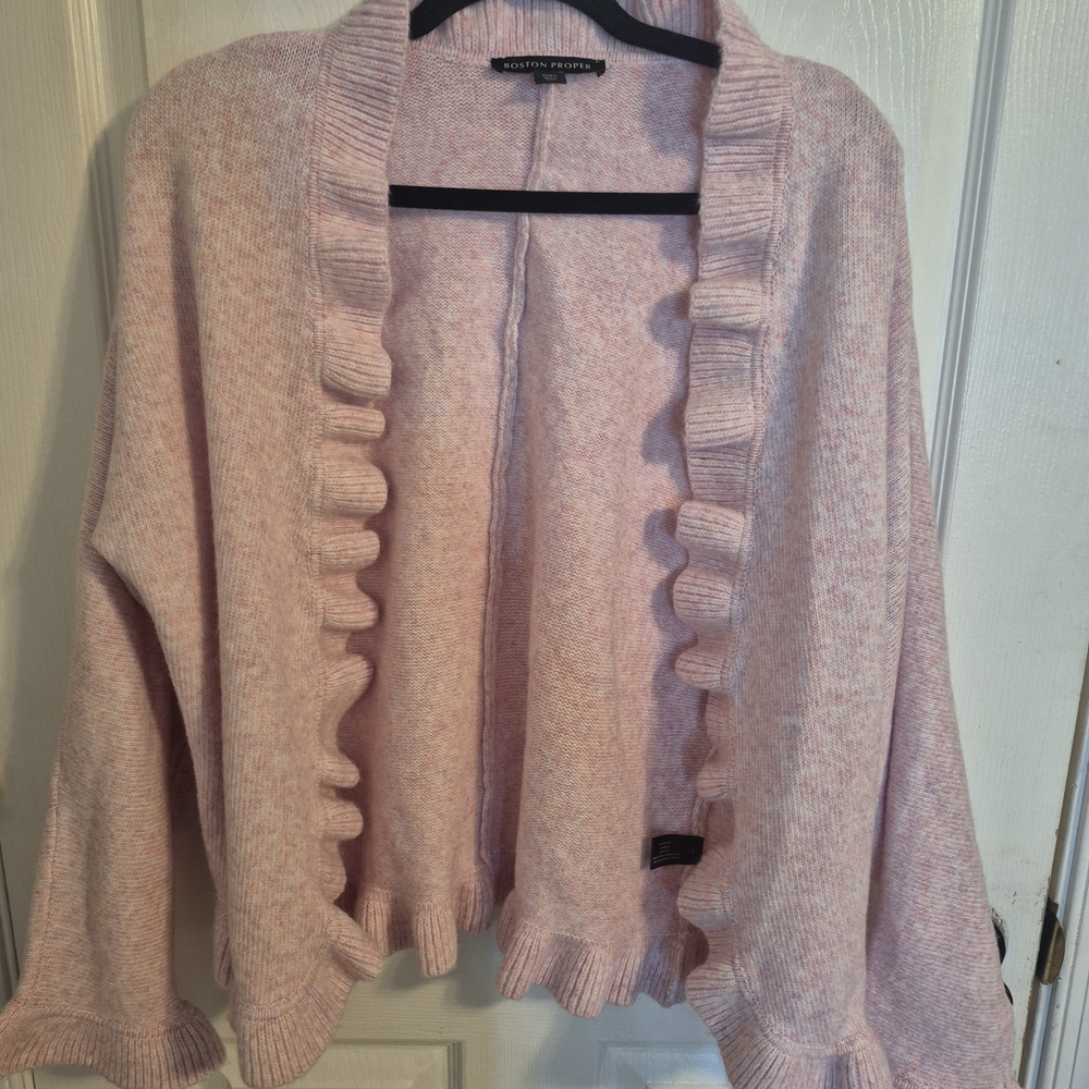 Boston Proper Relaxed Ruffle Open Front Cardigan - Picture 3 of 8